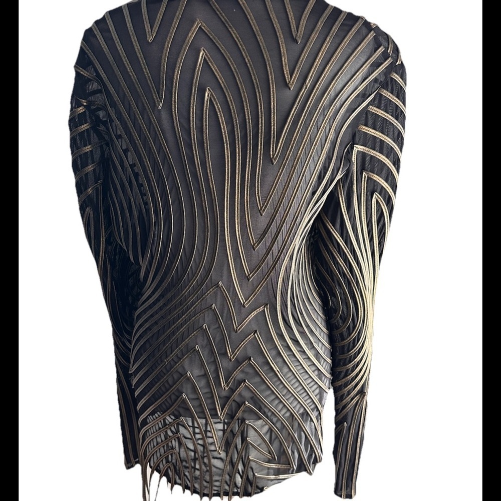 IKA Couture 90’sVINTAGE Gold Metallic Blk Mesh Zip Fringe Jacket Rare NWT Sz 12 - Picture 5 of 10